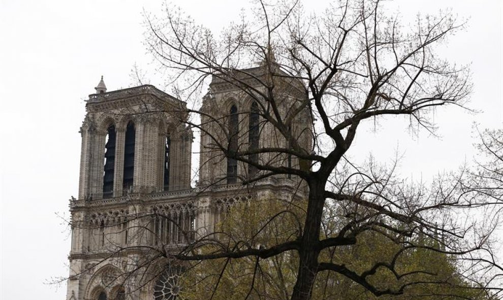 Francia evalúa los daños sufridos por la catedral de Notre Dame de París, devastada por un incendio cuyo origen es todavía desconocido y está siendo investigado por la Justicia. / Ian Langsdon (EFE)