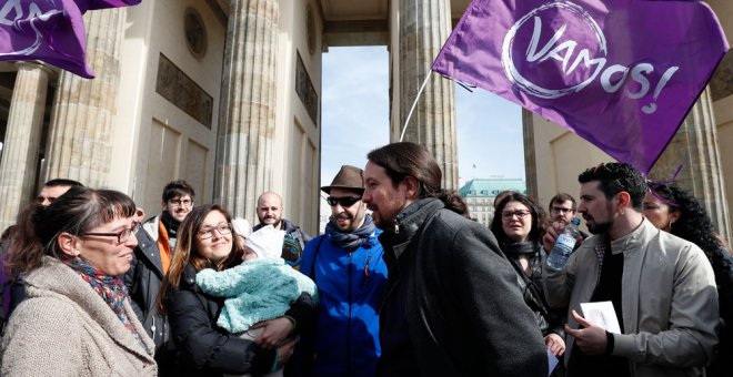 Pablo Iglesias, en la Puerta de Brandenburgo. EFE