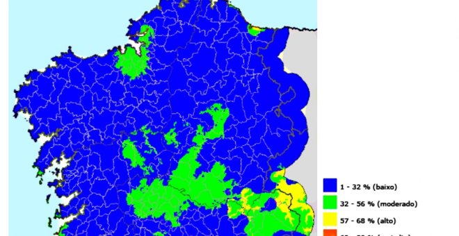 Situación del Índice de Riesgo de Incendios elaborado por la Consellería de Medio Rural de la Xunta, a 14 de octubre de 2018.