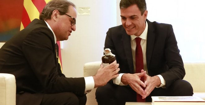 Quim Torra y Pedro Sánchez, durante su encuentro en La Moncloa. Madrid, lunes 9 de julio de 2018.   JOSE MARIA CUADRADO JIMENEZ (WEB DE LA MONCLOA)