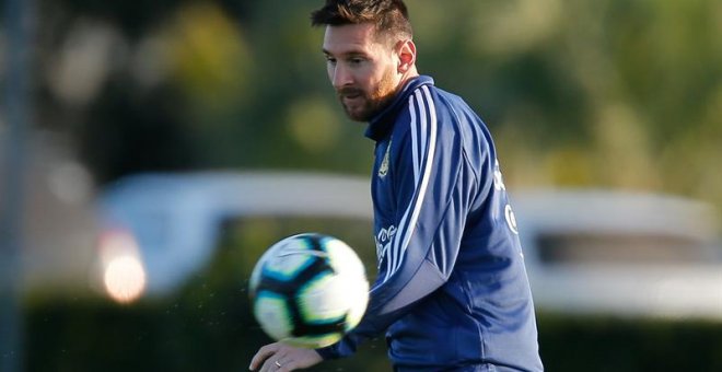 Lionel Messi, durante un entrenamiento con Argentina. - EFE