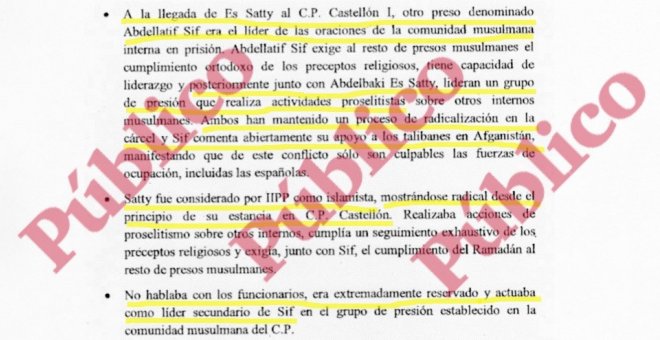 Fragment de nota facilitada a la policia pel CNI sobre l'imam de Ripoll