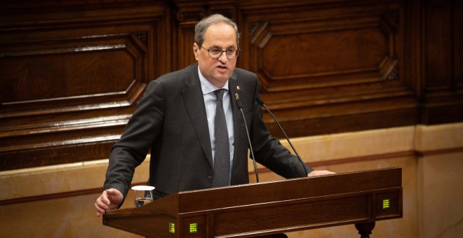 El presidente de la Generalitat Quim Torra durante la sesión del Parlament de este martes. / Europa Press