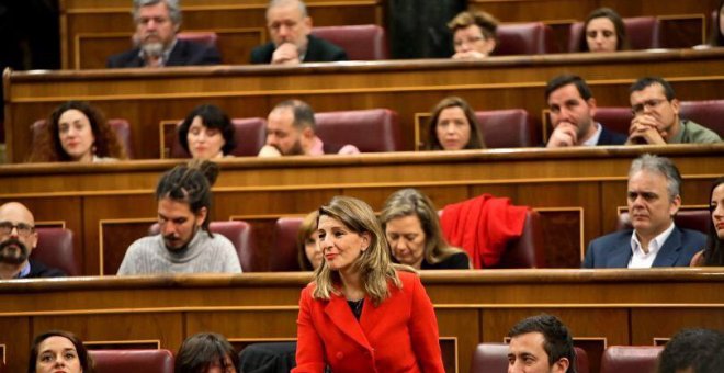 La futura ministra de Trabajo y diputada de Galicia, Yolanda Díaz, durante la investidura de Pedro Sánchez. / Unidas Podemos