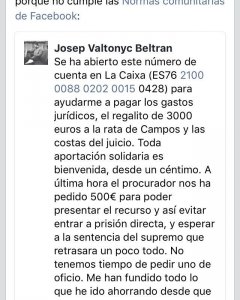 Anuncio en Facebook de Valtonyc.