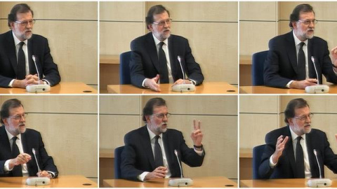 Imágenes capturadas de la señal de vídeo institucional que muestran al presidente del Gobierno, Mariano Rajoy, durante su declaración. /EFE