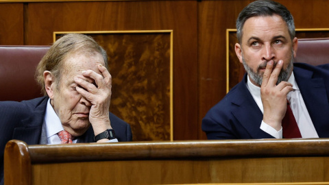 Ramón Tamames y Santiago Abascal, líder de Vox, en el Congreso.