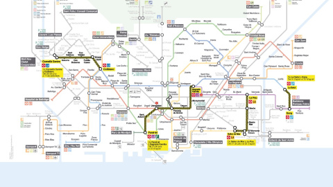 24/06/2024 - Mapa dels talls al metro de Barcelona durant aquest estiu del 2024.