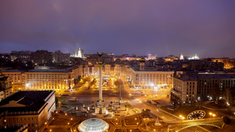 Vista de la ciudad de KIev la noche en la que Rusia inició los ataques a Ucrania.