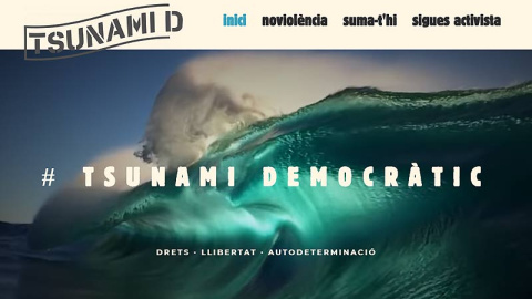 Pantalla de Tsunami Democràtic, en estos momentos bloqueada desde algunos de sus dominios.