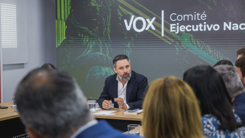 El líder de Vox, Santiago Abascal, durante una reunión extraordinaria del Comité Ejecutivo Nacional de VOX