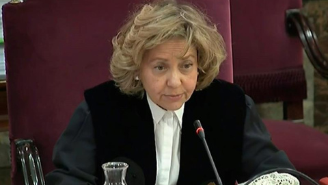 Imagen de la señal institucional del Tribunal Supremo de la fiscal Consuelo Madrigal este martes en el juicio del "procés". EFE/Tribunal Supremo