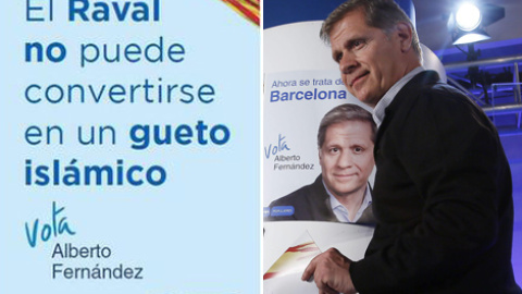 A la izquierda, el folleto del PP de Barcelona. A la derecha, el candidato a la Alcaldía, Alberto Fernández. EFE