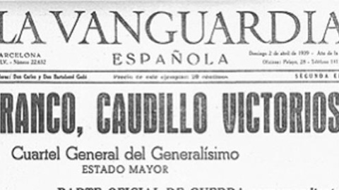 Portada de La Vanguardia tras la toma de Barcelona por parte del ejército franquista