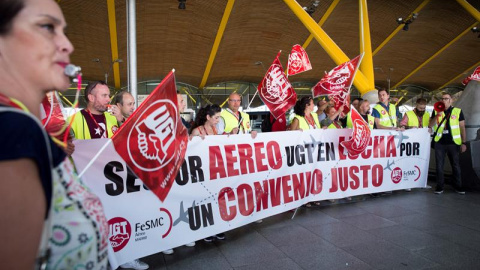 Huelga de los trabajadores de tierra de Iberia en el Aeropuerto de Madrid-Barajas. / EFE