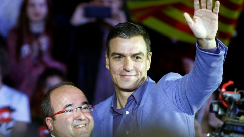 Miquel Iceta i Pedro Sánchez al míting final de campanya pel 10 de novembre del PSOE. EFE / QUIQUE GARCÍA