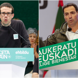 El candidato de EH Bildu, Pello Otxandiano (i) y el del PNV, Imanol Pradales (d).- Javi Colmenero y Luis Tejido/EFE