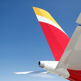 Alas traseras del nuevo avión A350, de la aerolínea Iberia.