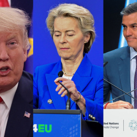 De izquierda a derecha, Donald Trump, Ursula von der Leyen y Pedro Sánchez.