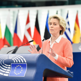 La presidente de la Comisión Europea, Ursula Von der Leyen, en una sesión plenaria en el Parlamento Europeo.