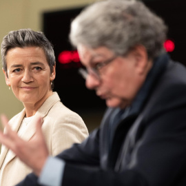 La vicepresidenta de la Comisión Europea para la Era Digital, Margrethe Vestager, durante una rueda de prensa.