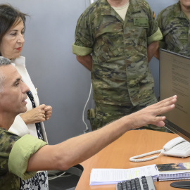 La ministra de Defensa en funciones, Margarita Robles, durante su visita el Cuartel general de Fuerza Terrestre del Ejército de Tierra en Sevilla, a 28 de septiembre de 2023.