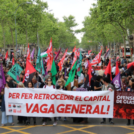 01/05/2023 - La manifestació d'aquest 1 de maig a Barcelona de la Taula Sindical de Catalunya, que reuneix organitzacions com la CGT, la CNT o la COS.