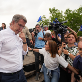 El presidente del PP, Alberto Núñez Feijóo, durante un mitin de cierre de campaña del Partido Popular para las elecciones europeas.