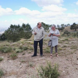 La nieta del maestro republicano Dióscoro Galindo, Nieves García Catalán, en una foto de archivo en el paraje en el que éste fue fusilado en agosto de 1936 junto al poeta Federico García Lorca, entre Alfacar y Víznar, en Granada. EUROPA PRESS/ARCHIV