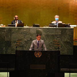 El presidente del Gobierno, Pedro Sánchez, en su discurso ante la Asamblea General de la ONU en 2021.