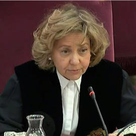 Imagen de la señal institucional del Tribunal Supremo de la fiscal Consuelo Madrigal este martes en el juicio del "procés". EFE/Tribunal Supremo