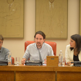 Rueda de prensa de Unidos Podemos tras la reunión del lunes con representantes de Podemos, IU, Catalunya en Comú y En Marea sobre el referéndum. / Twitter @ahorapodemos