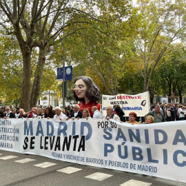 Manifestantes en la protesta por el estado de la sanidad pública en Madrid.