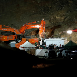 Los equipos de rescate, mineros de la Brigada de Salvamento Minero de Hunosa, Bomberos y Guardia Civil, encuentran sin vida el cuerpo de Julen. EFE/Daniel Pérez