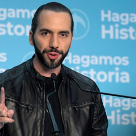 Nayib Bukele, de Gran Alianza Nacional (GANA), tras declarar su victoria en las elecciones presidenciales en San Salvador el 3 de febrero de 2019 | AFP