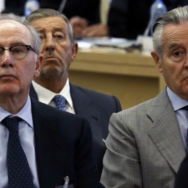 Rodrigo Rato y Miguel Blesa, máximos responsables de Bankia y Caja Madrid, en el juicio del caso de las tarjetas 'blacks'.