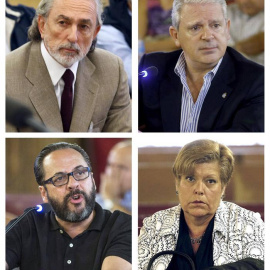 De izquierda a derecha y de de arriba a abajo: los cabecillas de la trama Gürtel Fracisco Correa, Pablo Crespo y Álvaro Pérez "El bigotes" y la exconsejera valenciana Milagrosa Martinez.| EFE