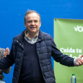 El líder de Vox de Burgos, Fernando Martínez-Acitores,  en el polideportivo Lavaderos, en Burgos, (Castilla y León)