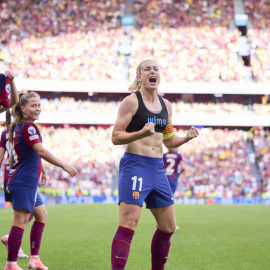 Alexia Putellas celebrando el gol que certificaba la consecución de la tercera Champions del Barça. (Foto: Europa Press)