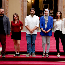 Diputats dels comuns, CUP, PSC, ERC i Junts després d'anunciar un cordó sanitari a l'extrema dreta al Parlament