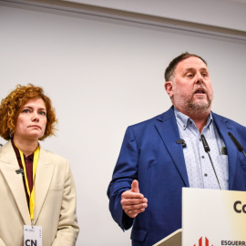 Elisenda Alamany i Oriol Junqueras, en el Consell Nacional d'ERC d'aquest dissabte.