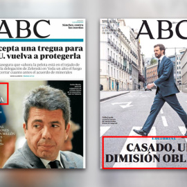 La portada del diario 'ABC' este miércoles y la del 21 de febrero de 2022.