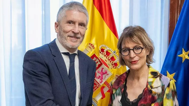 La secretaria general de Amnistía Internacional, Agnès Callamard, durante su encuentro con el ministro del Interior, Fernando Grande-Marlaska.
