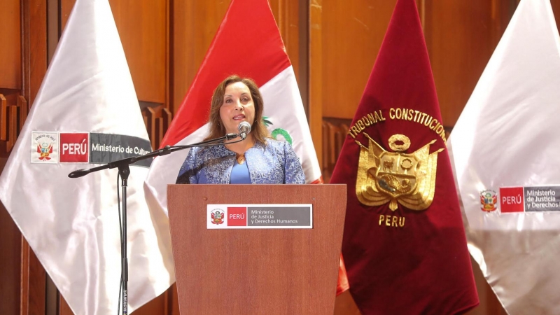 La presidenta de Perú, Dina Boluarte, durante un acto institucional, a 10 de mayo de 2024.