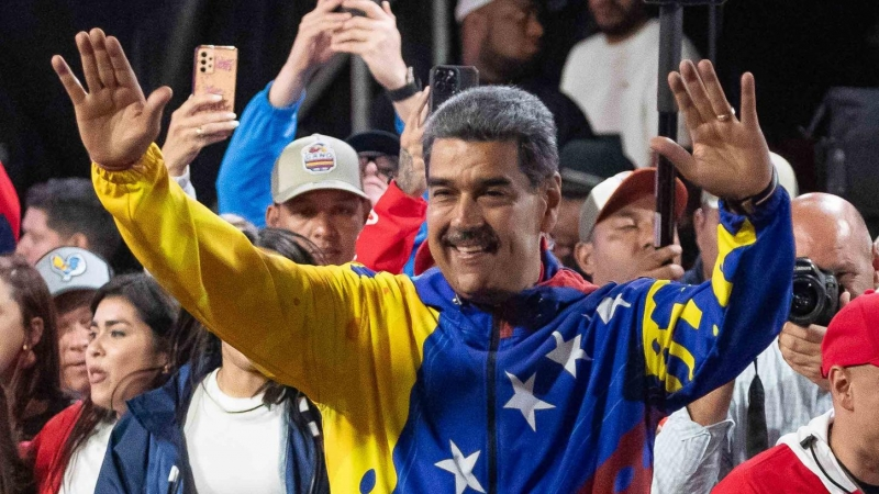 El presidente de Venezuela, Nicolás Maduro, celebra los resultados de las elecciones presidenciales.
