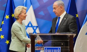 La presidenta de la Comisión Europea, Ursula von der Leyen, junto al primer ministro israelí, Benjamin Netanyahu.