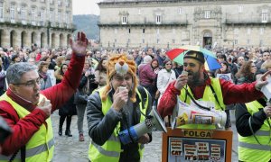 Manifestación en el Obradoiro de los trabajadores de la Administración de Justicia. EFE