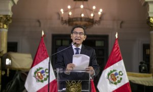 El presidente peruano, Martín Vizcarra, en el pronunciamiento con el que anunciaba a la nación la disolución del Congreso de la República. JUAN PABLO AZABACHE MANAYAY/ FOTOS PÚBLICAS.