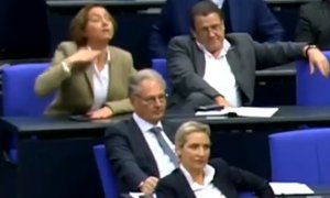 Captura del vídeo donde se puede apreciar los gestos de la parlamentaria ultraderechista. / Deutsch Bundestag