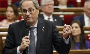 12/02/2020.- El presidente de la Generalitat, Quim Torra, durante la sesión de control al Govern en el pleno del Parlament. EFE/Andreu Dalmau